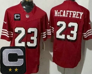 Men's San Francisco 49ers #23 Christian McCaffrey Limited Red Alternate 2025 Captain Patch FUSE Vapor Jersey
