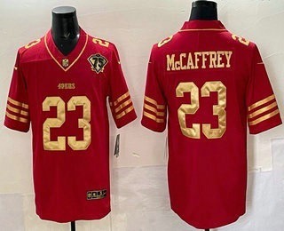 Men's San Francisco 49ers #23 Christian McCaffrey Limited Red Gold Vapor Jersey