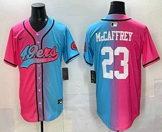 Men's San Francisco 49ers #23 Christian McCaffrey Pink Blue Limited Stitched Baseball Jersey