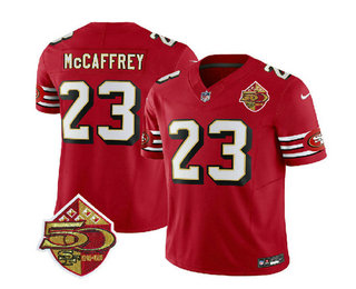 Men's San Francisco 49ers #23 Christian McCaffrey Red 2023 FUSE 50th Patch Throwback Stitched Jersey