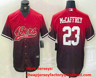 Men's San Francisco 49ers #23 Christian McCaffrey Red Black With Patch Cool Base Stitched Baseball Jersey