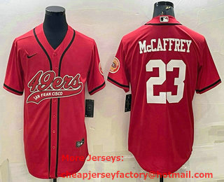 Men's San Francisco 49ers #23 Christian McCaffrey Red With Patch Cool Base Stitched Baseball Jersey