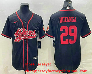 Men's San Francisco 49ers #29 Talanoa Hufanga Black With Patch Cool Base Stitched Baseball Jersey