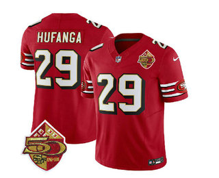Men's San Francisco 49ers #29 Talanoa Hufanga Red 2023 FUSE 50th Patch Throwback Stitched Jersey
