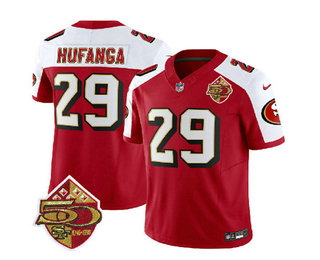 Men's San Francisco 49ers #29 Talanoa Hufanga Red White 2023 FUSE 50th Patch Throwback Stitched Jersey