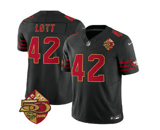 Men's San Francisco 49ers #42 Ronnie Lott Black 2023 FUSE 50th Patch Vapor Limited Stitched Jersey