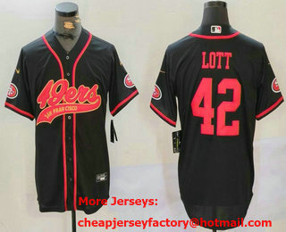 Men's San Francisco 49ers #42 Ronnie Lott Black With Patch Cool Base Stitched Baseball Jersey