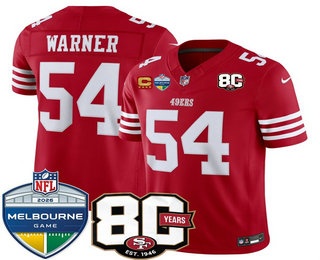 Men's San Francisco 49ers #54 Fred Warner Limited Red 80th Melbourne Game Patch FUSE Vapor Jersey