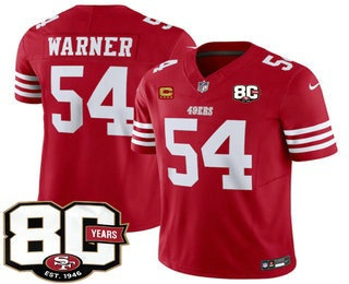 Men's San Francisco 49ers #54 Fred Warner Limited Red C Patch 80th Anniversary Patch FUSE Vapor Jersey