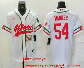 Men's San Francisco 49ers #54 Fred Warner Number White Mexico Cool Base Stitched Baseball Jersey