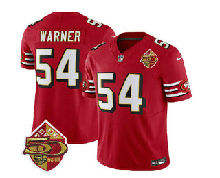 Men's San Francisco 49ers #54 Fred Warner Red 2023 FUSE 50th Patch Throwback Stitched Jersey
