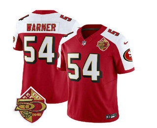 Men's San Francisco 49ers #54 Fred Warner Red White 2023 FUSE 50th Patch Vapor Limited Stitched Jersey