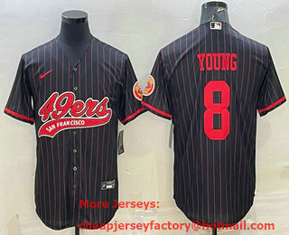 Men's San Francisco 49ers #8 Steve Young Black Pinstripe With Patch Cool Base Stitched Baseball Jersey