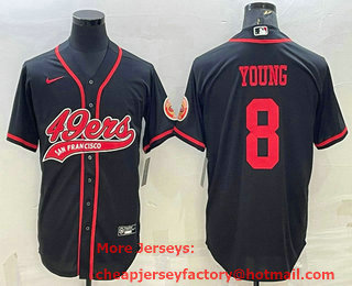 Men's San Francisco 49ers #8 Steve Young Black With Patch Cool Base Stitched Baseball Jersey
