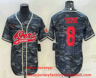 Men's San Francisco 49ers #8 Steve Young Grey Camo With Patch Cool Base Stitched Baseball Jersey
