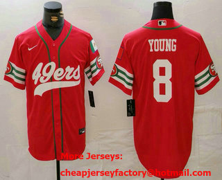 Men's San Francisco 49ers #8 Steve Young Red Mexico Cool Base Stitched Baseball Jersey