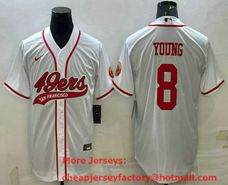 Men's San Francisco 49ers #8 Steve Young White With Patch Cool Base Stitched Baseball Jersey