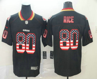 Men's San Francisco 49ers #80 Jerry Rice 2019 USA Flag Fashion Black Color Rush Stitched Nike Limited Jersey