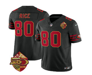 Men's San Francisco 49ers #80 Jerry Rice Black 2023 FUSE 50th Patch Vapor Limited Stitched Jersey