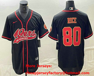 Men's San Francisco 49ers #80 Jerry Rice Black Red With Patch Cool Base Stitched Baseball Jersey