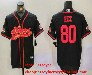 Men's San Francisco 49ers #80 Jerry Rice Black With Patch Cool Base Stitched Baseball Jersey