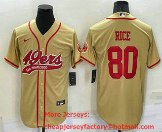 Men's San Francisco 49ers #80 Jerry Rice Gold Stitched Cool Base Nike Baseball Jersey