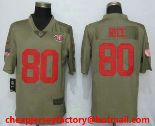 Men's San Francisco 49ers #80 Jerry Rice Olive 2017 Salute To Service Stitched NFL Nike Limited Jersey