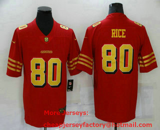 Men's San Francisco 49ers #80 Jerry Rice Red Gold 2021 Vapor Untouchable Stitched NFL Nike Limited Jersey