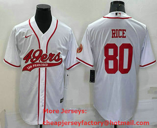 Men's San Francisco 49ers #80 Jerry Rice White With Patch Cool Base Stitched Baseball Jersey