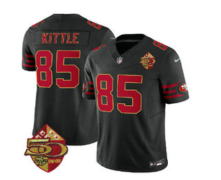 Men's San Francisco 49ers #85 George Kittle Black 2023 FUSE 50th Patch Vapor Limited Stitched Jersey