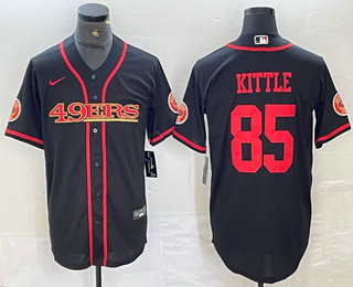 Men's San Francisco 49ers #85 George Kittle Black Red Cool Base Stitched 2023 Baseball Jersey 11