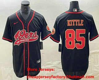 Men's San Francisco 49ers #85 George Kittle Black Red With Patch Cool Base Stitched Baseball Jersey
