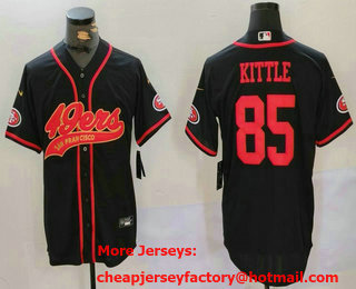 Men's San Francisco 49ers #85 George Kittle Black With Patch Cool Base Stitched Baseball Jersey