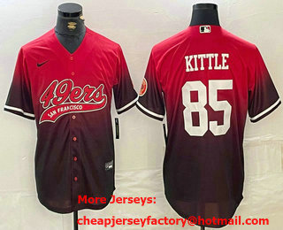 Men's San Francisco 49ers #85 George Kittle Red Black With Patch Cool Base Stitched Baseball Jersey