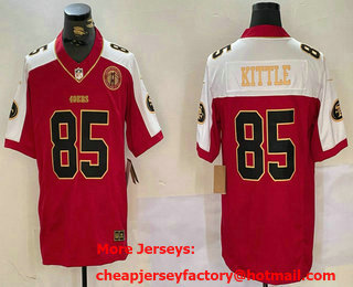 Men's San Francisco 49ers #85 George Kittle Red Gold FUSE Gate Bridge Patch Vapor Limited Stitched Jersey