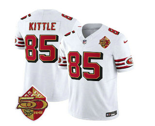 Men's San Francisco 49ers #85 George Kittle White 2023 FUSE 50th Patch Vapor Limited Stitched Jersey