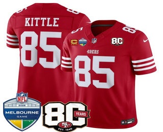 Men's San Francisco 49ers #85 George kittle Limited Red 80th Melbourne Game Patch FUSE Vapor Jersey