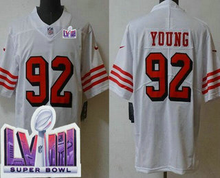 Men's San Francisco 49ers #92 Chase Young Limited White Throwback FUSE LVIII Super Bowl Vapor Jersey