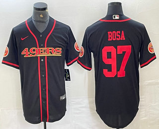 Men's San Francisco 49ers #97 Nick Bosa Black Red Cool Base Stitched 2023 Baseball Jersey 11