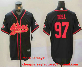 Men's San Francisco 49ers #97 Nick Bosa Black With Patch Cool Base Stitched Baseball Jersey