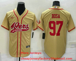 Men's San Francisco 49ers #97 Nick Bosa Gold Stitched Cool Base Nike Baseball Jersey