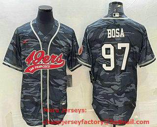 Men's San Francisco 49ers #97 Nick Bosa Grey Camo With Patch Cool Base Stitched Baseball Jersey