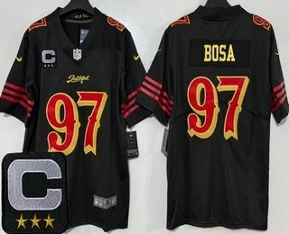Men's San Francisco 49ers #97 Nick Bosa Limited Black Rivalries Captain Patch Vapor Jersey