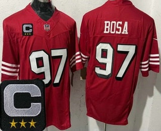 Men's San Francisco 49ers #97 Nick Bosa Limited Red Alternate 2025 Captain Patch FUSE Vapor Jersey