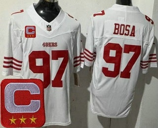 Men's San Francisco 49ers #97 Nick Bosa Limited White 2025 Captain Patch FUSE Vapor Jersey