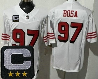 Men's San Francisco 49ers #97 Nick Bosa Limited White Alternate 2025 Captain Patch FUSE Vapor Jersey