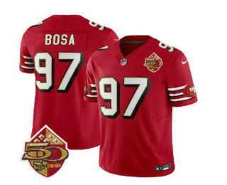 Men's San Francisco 49ers #97 Nick Bosa Red 2023 FUSE 50th Patch Throwback Stitched Jersey