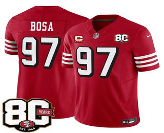 Men's San Francisco 49ers #97 Nick Bosa Red 80th C Patch Alternate FUSE Vapor Jersey