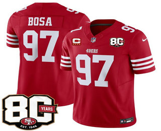 Men's San Francisco 49ers #97 Nick Bosa Red 80th C Patch FUSE Vapor Jersey