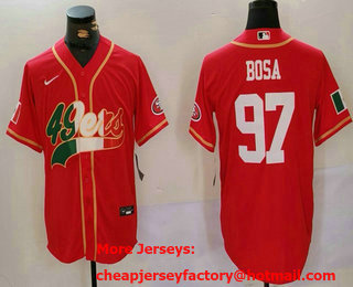 Men's San Francisco 49ers #97 Nick Bosa Red With Patch Cool Base Stitched Baseball Jersey